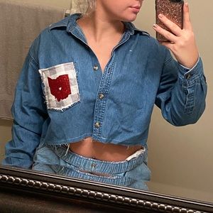 Ohio State cropped jean shirt